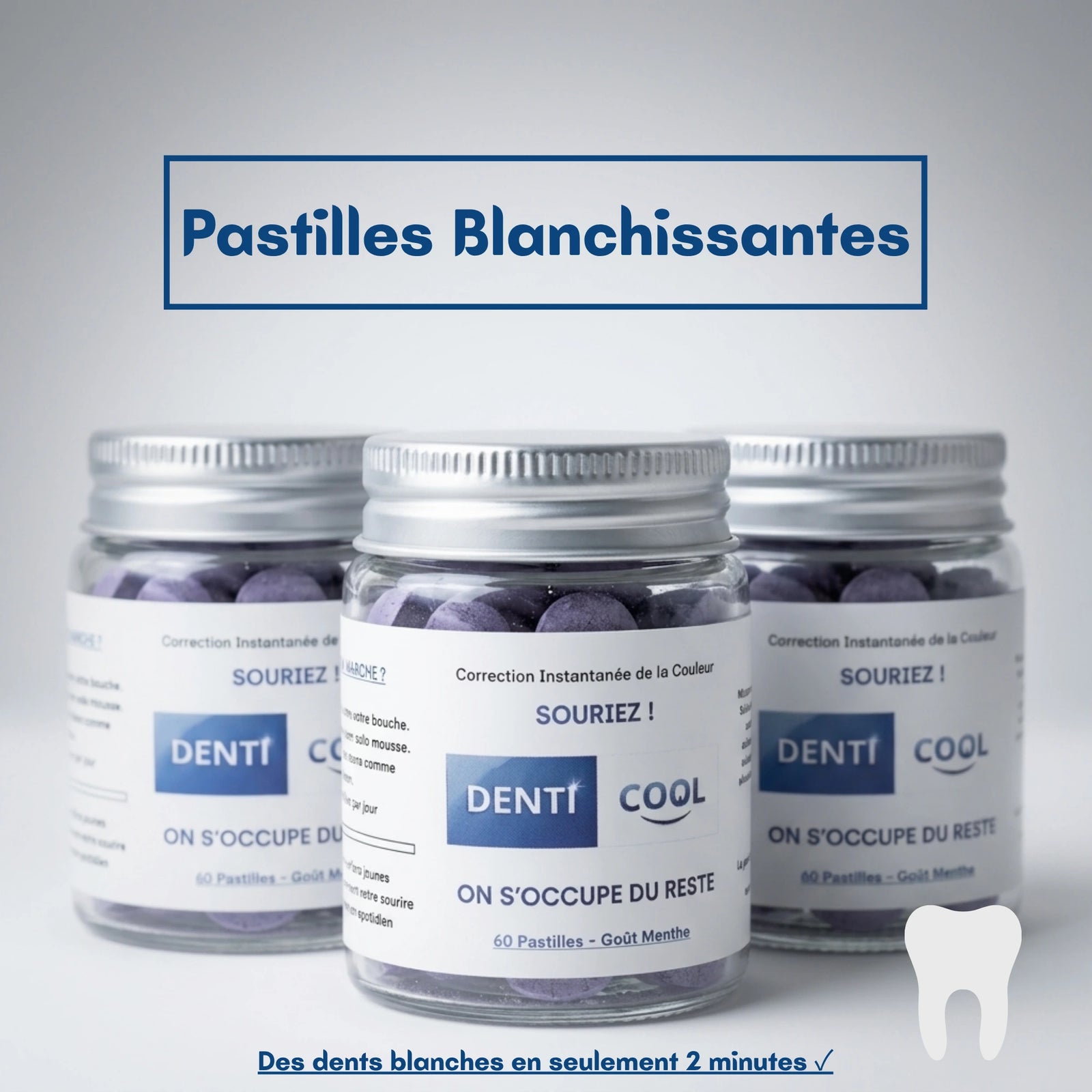 Pastilles Blanchissantes · Sourire Lumineux en 2 minutes - DENTICOOL